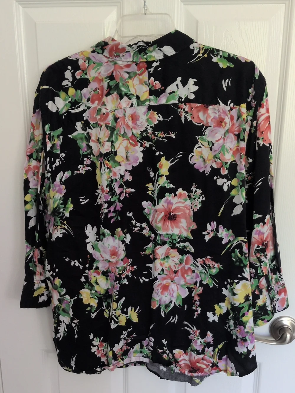 Chaps Black Floral 3/4 Sleeve Button Down - 3X